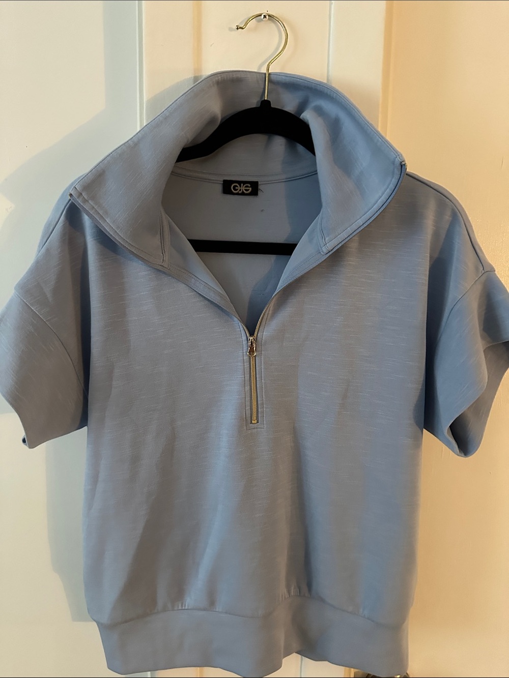 Light Blue Short Sleeve Zip-Neck Top